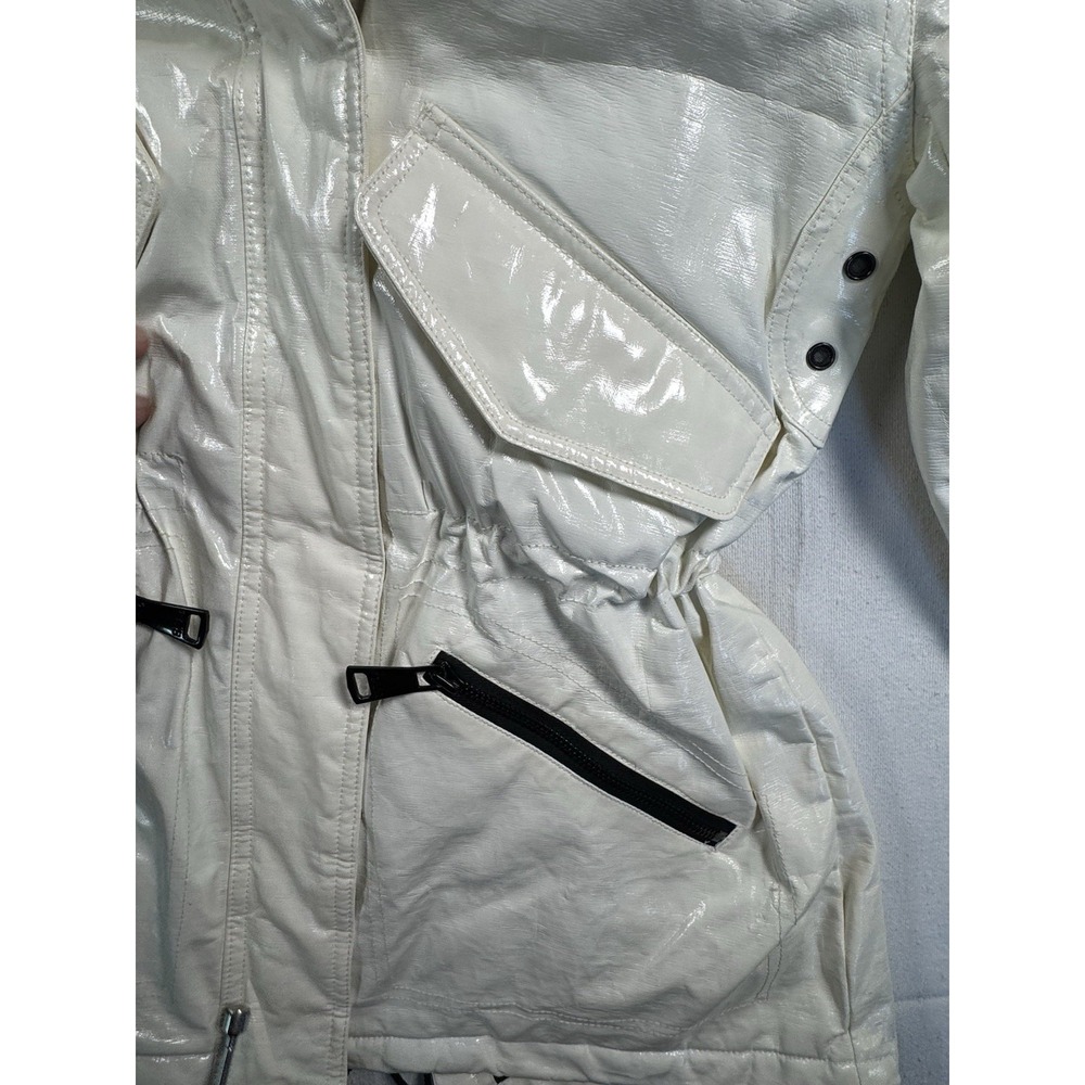 SAM. New York Women's‎ Glossy White Puffer Parka Hooded Fur Trim Size M Vintage - Picture 5 of 14